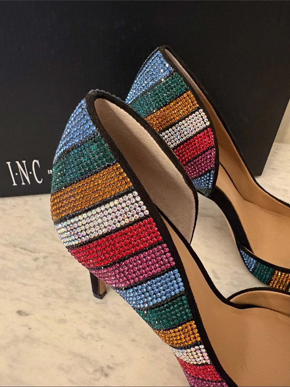 INC International Concepts Multicolor Rhinestone Striped Pointed-Toe Pumps 6 - Picture 4 of 11
